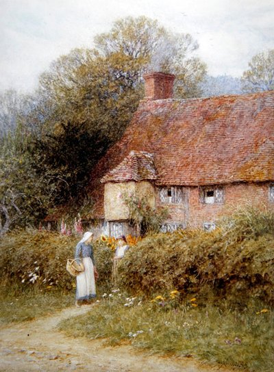 Sommerhus i Witley, Surrey (akvarel på papir) af Helen Allingham