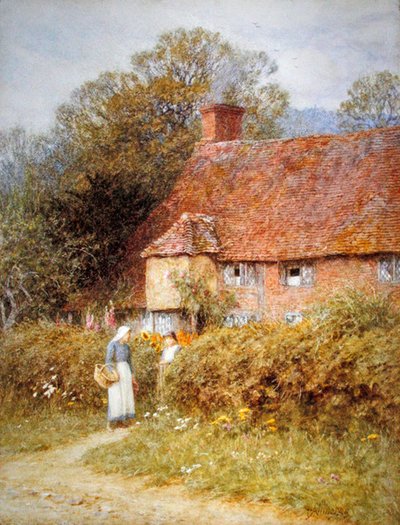 Sommerhus i Witley, Surrey (akvarel på papir) af Helen Allingham
