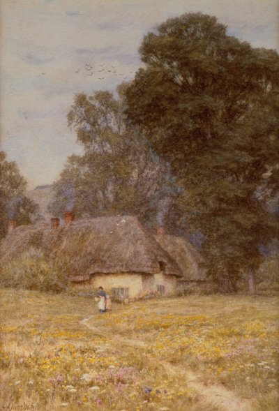Hytter ved Quidhampton, nær Salisbury (akvarel på papir) af Helen Allingham