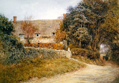Feeding the Doves (akvarel på papir) af Helen Allingham
