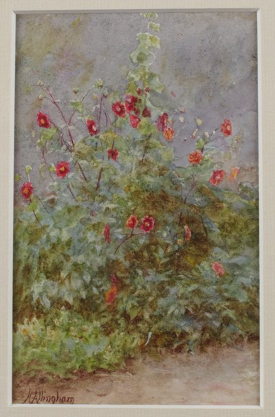 Flower Border, Stokrose og Dahliaer af Helen Allingham