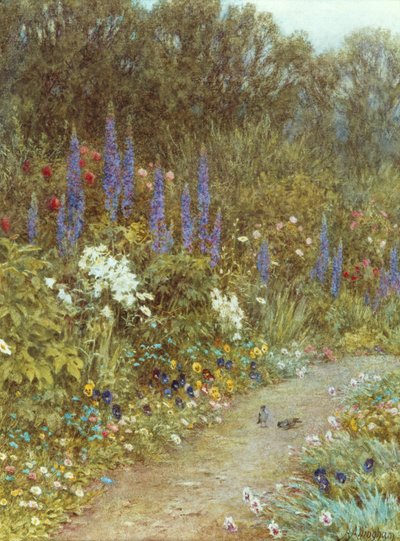Have omkring hendes sommerhus (akvarel) af Helen Allingham