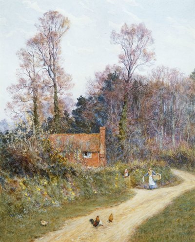 In a Witley Lane (akvarel med udskrabning) af Helen Allingham