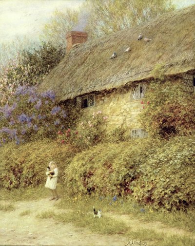 Old Cottage at Freshwater, Isle of Wight (watercolor on paper) af Helen Allingham