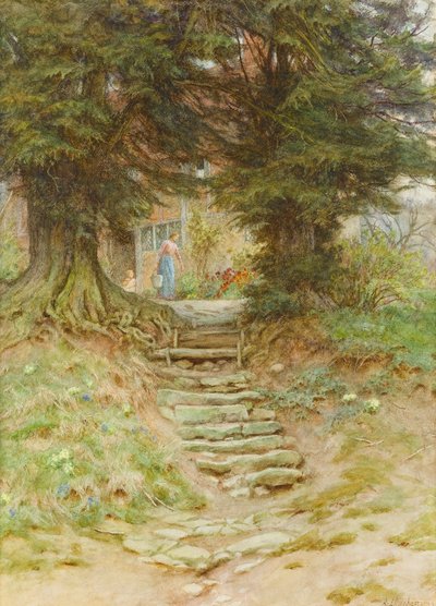 Forår i Crocken Hill, Kent (wc på papir) af Helen Allingham