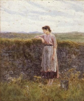 Den unge mælkepige (akvarel) af Helen Allingham