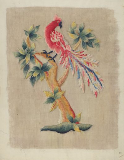 Udsnit af sengegardin, ca. 1937. af Helen E. Gilman