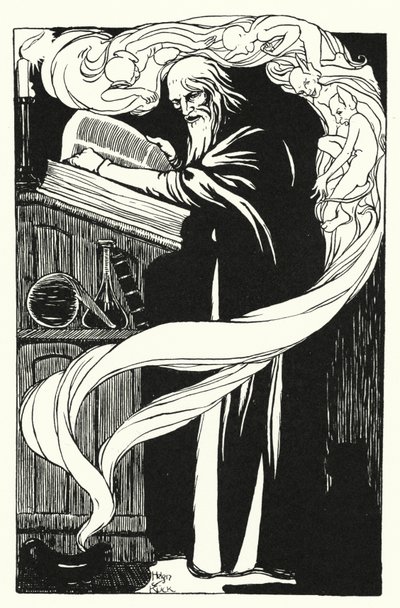 Archimago tilkalder sine onde ånder (gravering) af Helen S. Kuck