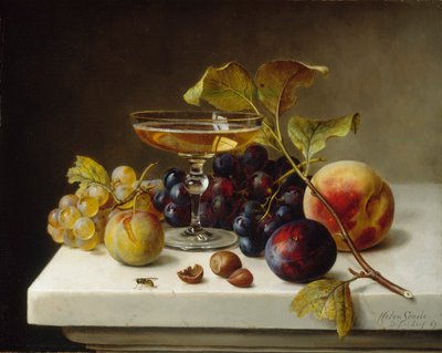 Stilleben med frugt og champagne af Helen Searle