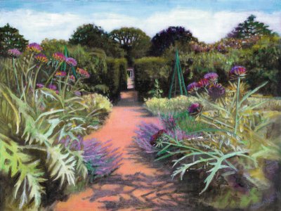 Artiskokker og lavendel, 2020 (akryl om bord) af Helen White