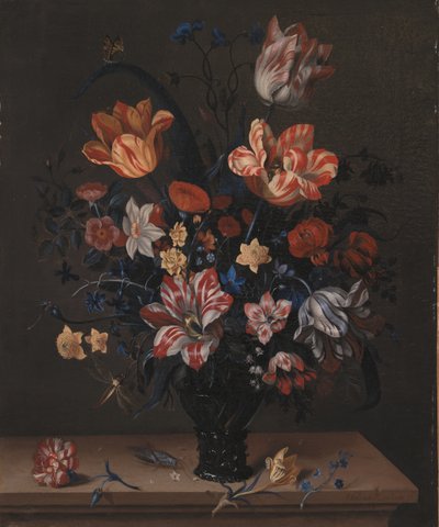 Tulipaner og andre blomster i en rummer af Helena Roouers