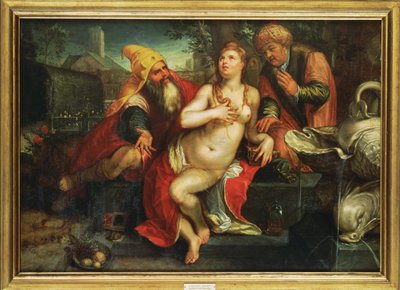 Susannah og de ældre ... (maleri på træ) af Hendrick (attr. to) Goltzius