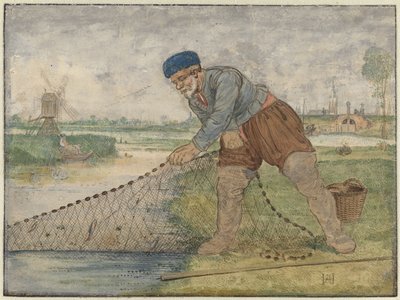 En fisker, der trækker i sit garn af Hendrick Avercamp