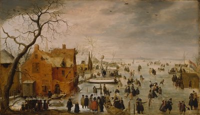 Hollandsk: IJslandschap / Skøjteløb Vinterlandskab med mange skøjteløbere af Hendrick Avercamp