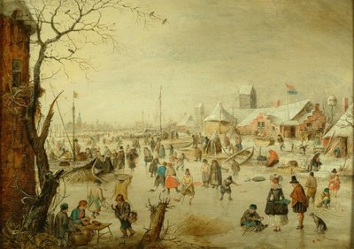 Hollandsk: Vinterlandskab med skøjteløbere En scene på isen af Hendrick Avercamp
