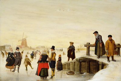 Figurer på skøjter i et hollandsk landskab af Hendrick Avercamp