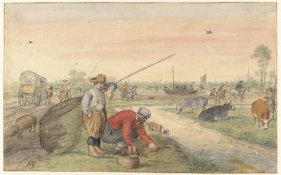 Landskab med to ålefiskere ved en grøft af Hendrick Avercamp