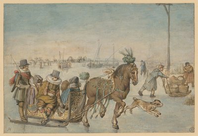 Hesteslæde på isen af Hendrick Avercamp