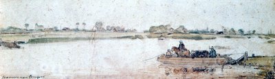 Flodlandskab med rebfærge, begyndelsen af 1600-tallet. af Hendrick Avercamp