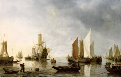 Havn med ankrede skibe, 1655-60 af Hendrick Dubbels