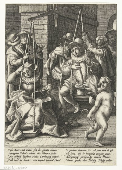 Ægteskabsskalaen Penge er den sande kærlighed Bryllupsskalaen Ordsprog efter Karel van Mander (serietitel) af Hendrick Goltzius (attributed to workshop of)