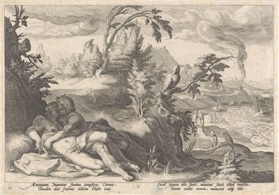 Apollo en Coronis Metamorfosen van Ovidius (serietitel) af Hendrick Goltzius (workshop of)
