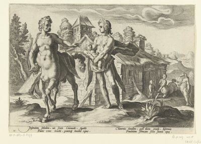 Apollo overlader Asclepius til Chiron Ovids metamorfoser (serietitel) af Hendrick Goltzius (workshop of)