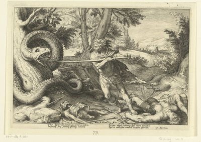 Cadmus dræber dragen Ovids metamorfoser (serietitel) af Hendrick Goltzius (workshop of)
