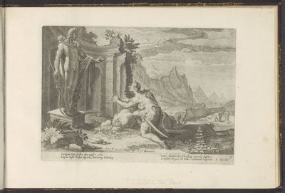 Cadmus spørger oraklet i Delphi, hvad han skal gøre nu, hvor han ikke har været i stand til at finde sin søster Europa Ovids metamorfoser (serietitel) Genskabelser af P. Ovidius Naso (serietitel) af Hendrick Goltzius (workshop of)