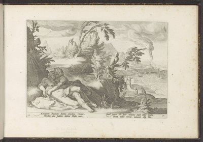 Corvus fanger pigen Coronis Ovids metamorfoser (serietitel) Genskabelser af P. Ovidius Naso (serietitel) af Hendrick Goltzius (workshop of)
