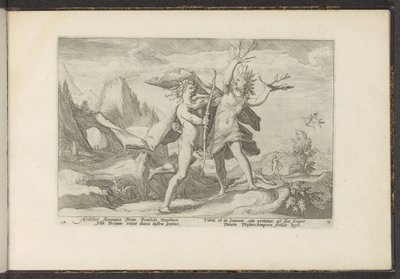 Daphne bliver til et laurbærtræ Ovids metamorfoser (serietitel) Genskabelser af P. Ovidius Naso (serietitel) af Hendrick Goltzius (workshop of)