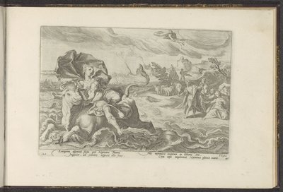 Kidnapningen af ​​Europa Ovids metamorfoser (serietitel) Genskabelser af P. Ovidius Naso (serietitel) af Hendrick Goltzius (workshop of)