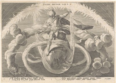 Skabelsen af ​​de fire elementer Metamorphoses of Ovid (serietitel) af Hendrick Goltzius (workshop of)