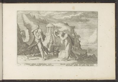 Deucalion og Pyrrha skaber en ny menneskerace Ovids metamorfoser (serietitel) Genskabelser af P. Ovidius Naso (serietitel) af Hendrick Goltzius (workshop of)