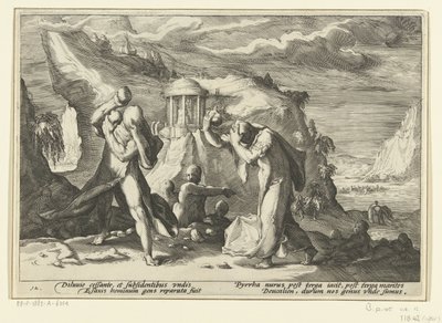 Deucalion og Pyrrha skaber en ny menneskerace Ovids metamorfoser (serietitel) af Hendrick Goltzius (workshop of)