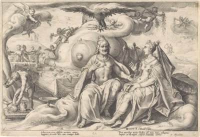 Diskussion mellem Jupiter og Juno Metamorphoses of Ovid (serietitel) af Hendrick Goltzius (workshop of)