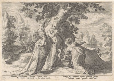 Cecrops døtre åbner Minerva .s kurv Metamorphoses of Ovid (serietitel) af Hendrick Goltzius (workshop of)