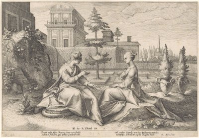Juno nærmer sig Semele i skikkelse af Beroe Metamorphoses of Ovid (serietitel) af Hendrick Goltzius (workshop of)