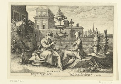 Juno nærmer sig Semele i skikkelse af Beroe Ovids metamorfoser (serietitel) af Hendrick Goltzius (workshop of)