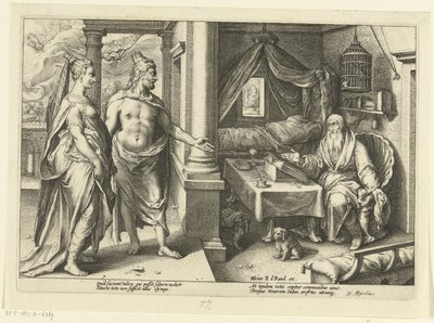 Juno og Jupiter konsulterer Tiresias Ovids metamorfoser (serietitel) af Hendrick Goltzius (workshop of)