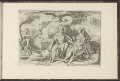 Jupiter og Juno diskuterer, hvilket af kønnene der har størst lyst til kærlighed Ovids metamorfoser (serietitel) Genskabelser af P. Ovidius Naso (serietitel) af Hendrick Goltzius (workshop of)
