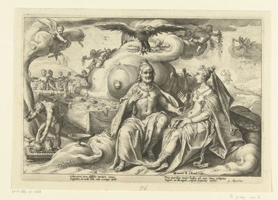 Jupiter og Juno diskuterer, hvilket af kønnene der har størst lyst til kærlighed Ovids metamorfoser (serietitel) af Hendrick Goltzius (workshop of)