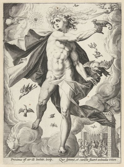 Himmel Aer (titel på objekt) De fire elementer (serietitel) af Hendrick Goltzius (workshop of)