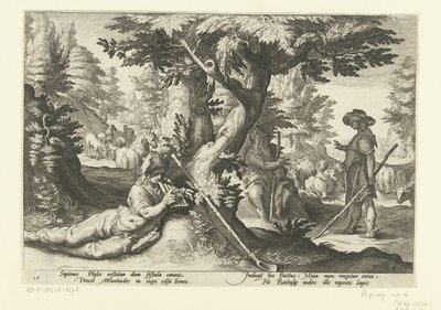 Mercury en Battus Ovids Metamorfosen (serietitel) af Hendrick Goltzius (workshop of)