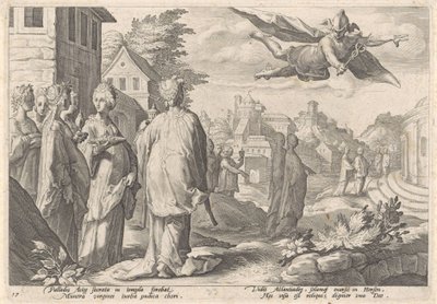 Mercurius en Herse Metamorfosen van Ovidius (serietitel) af Hendrick Goltzius (workshop of)
