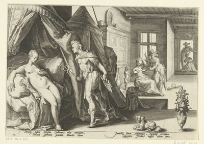 Mercurius i Herses kamera Ovids metamorfoser (serietitel) af Hendrick Goltzius (workshop of)