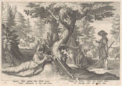 Mercury forvandler Battus til en sten Metamorphoses of Ovid (serietitel) af Hendrick Goltzius (workshop of)