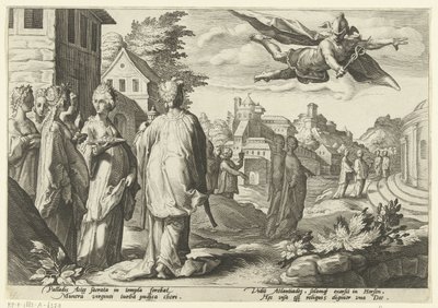 Mercury forelsker sig i Herse Ovids metamorfoser (serietitel) af Hendrick Goltzius (workshop of)