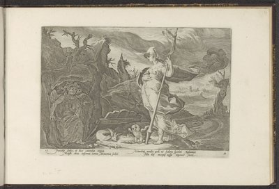 Minerva beder Envy om at tænde jalousi i Aglauros Ovids metamorfoser (serietitel) Genskabelser af P. Ovidius Naso (serietitel) af Hendrick Goltzius (workshop of)