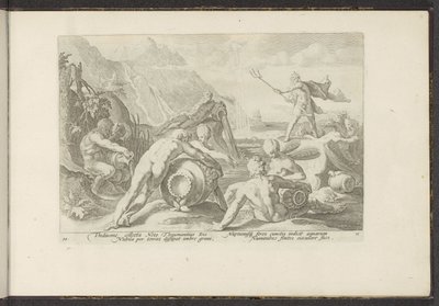 Neptun og flodguderne forårsager en oversvømmelse Ovids metamorfoser (serietitel) Genskabelser af P. Ovidius Naso (serietitel) af Hendrick Goltzius (workshop of)